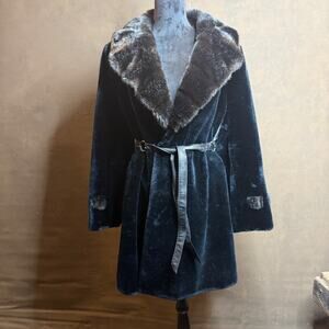 Style VI Ltd Real Fur-Trim & Faux Fur Swing Coat, Vintage 70s Glam, Belted